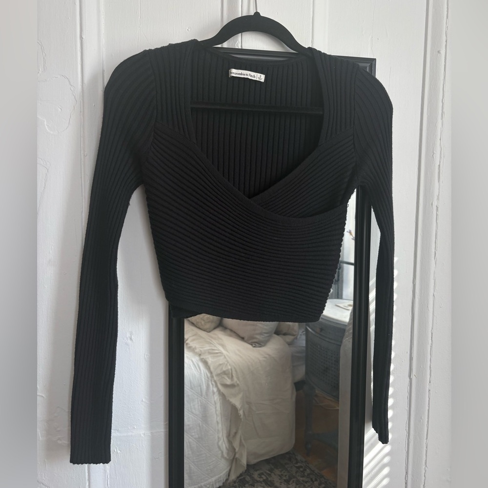 Black Ribbed Long Sleeve AF Crop Top
